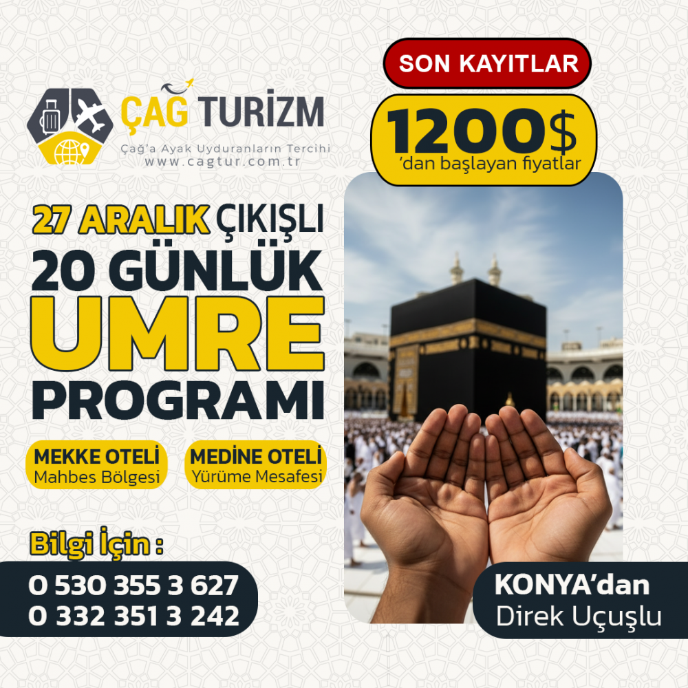 27 ARALIK GİDİŞLİ 20 GÜNLÜK UMRE